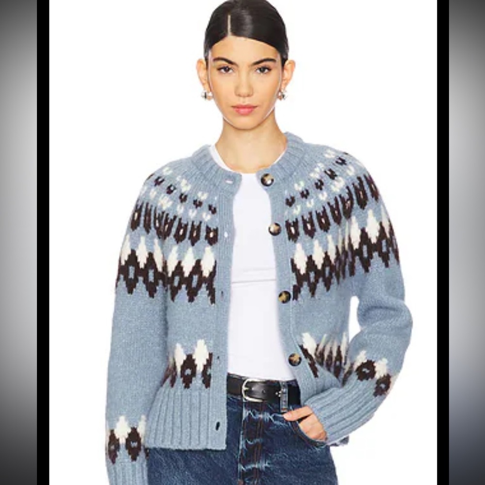 Magaschoni Light Blue and White Patterned Wool Cardigan
